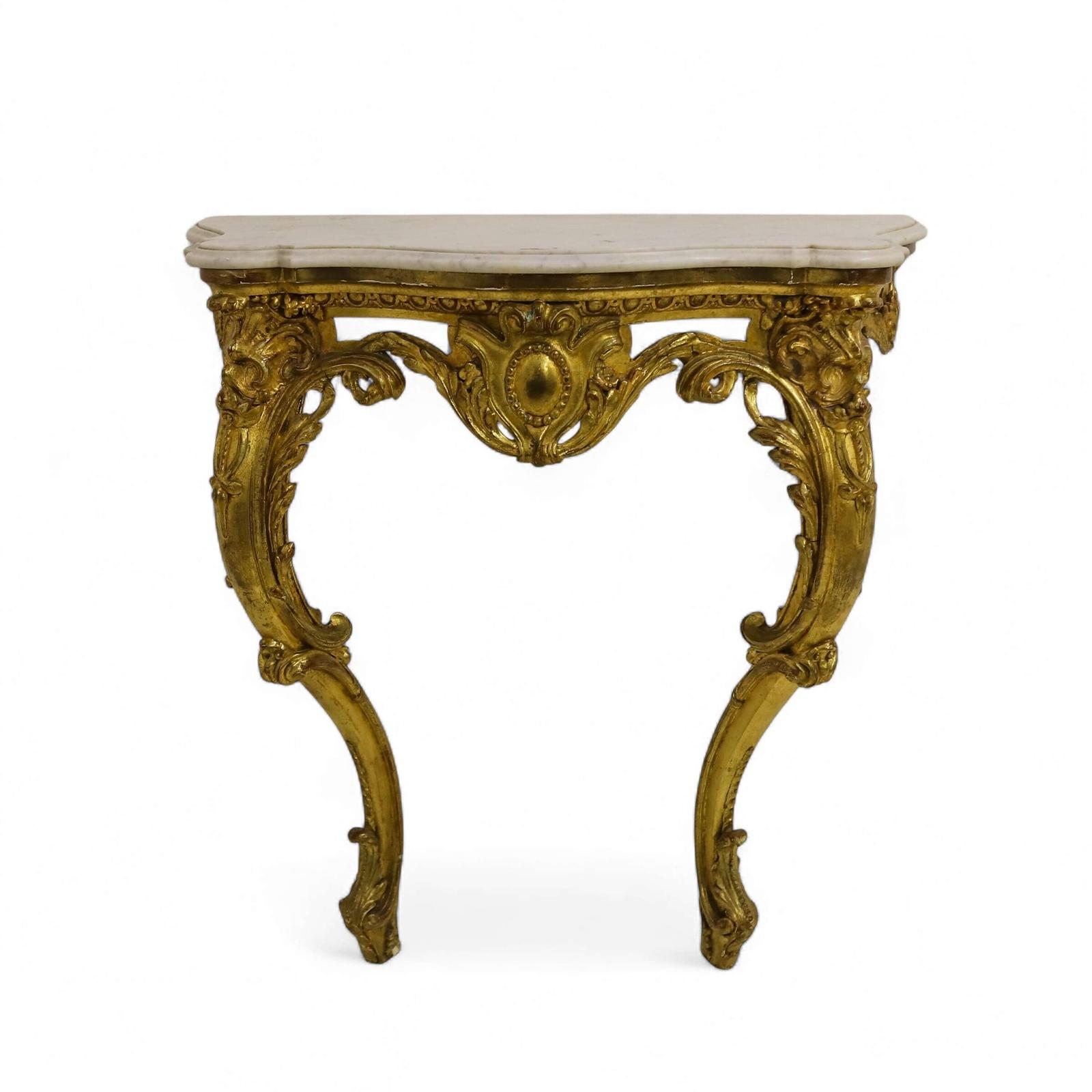 Elegant French Carved Giltwood Rococo Console Table with Marble Top c.1830 (1 of 9)