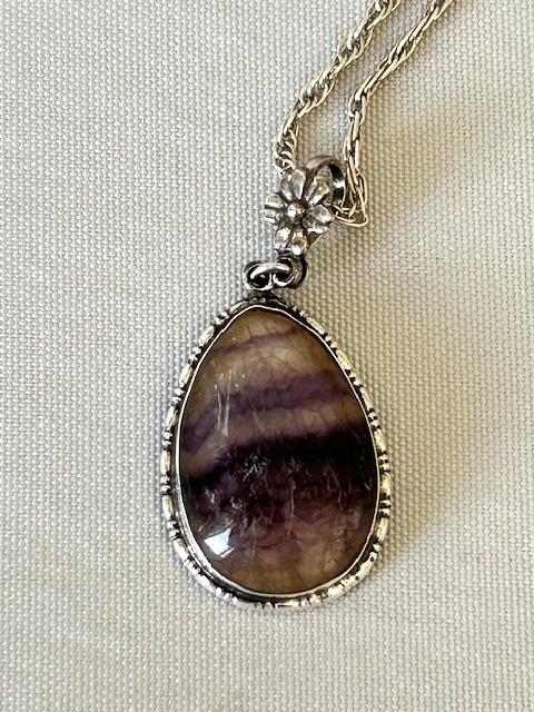 Art Deco Silver & Blue John Pendant Necklace (1 of 7)