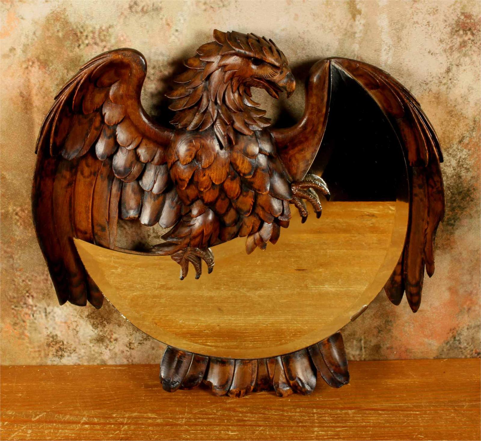 Antique Eagle Wall Mirror. Black Forest Wood Carved Bird Of Prey Mirror (1 of 24) Antique Eagle Wall Mirror. Black Forest Wood Carved Bird Of Prey Mirror (1 of 24)