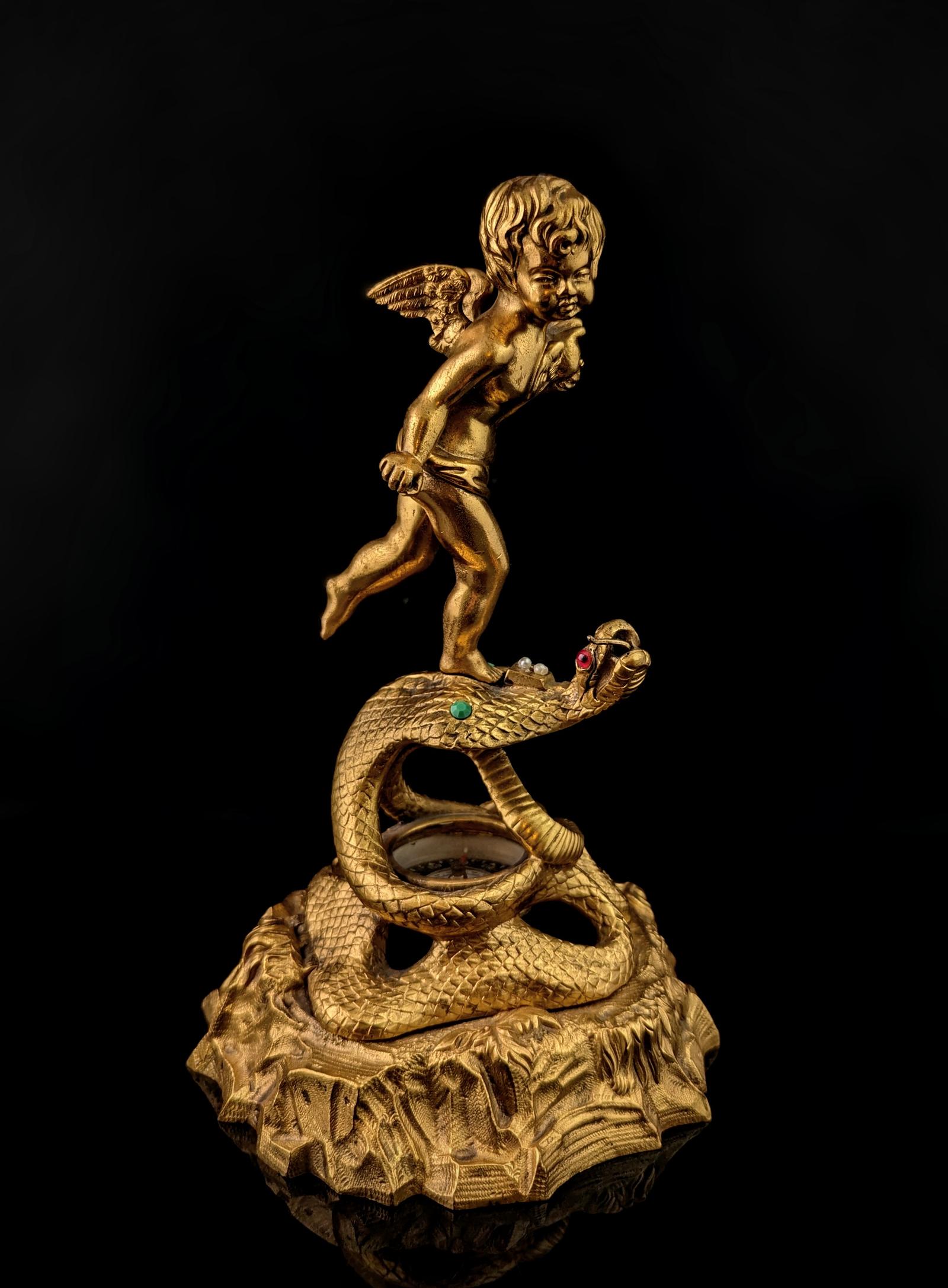 Antique Snake & Putto Inkwell, Gilt Metal, Compass (1 of 13)