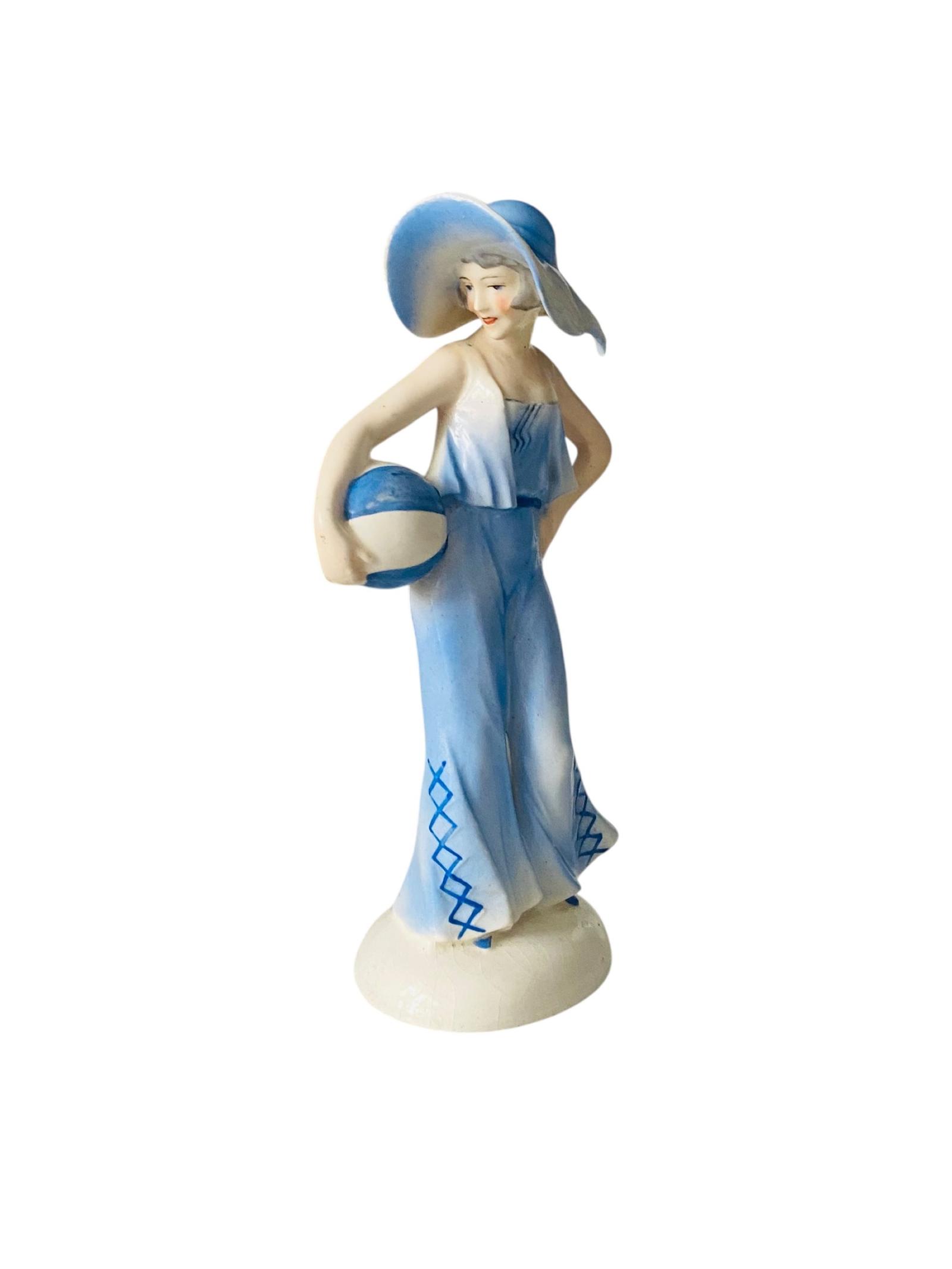 Art Deco German Glazed Porcelain Flapper Lady Figurine Circa 1930 (1 of 14)