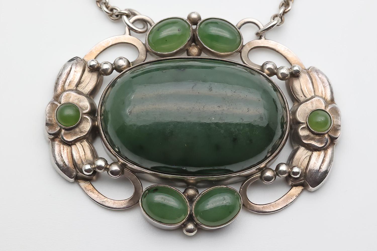 Georg Jensen Silver Pendant and Chain Set with Nephrites (1 of 2)