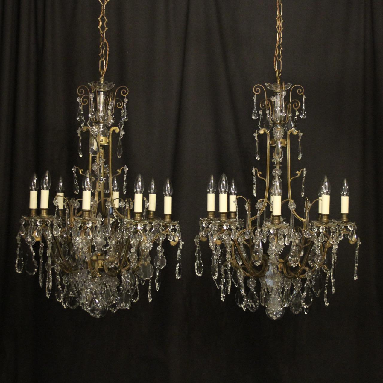 French Pair of Bronze 8 Light Antique Chandeliers (1 of 10)