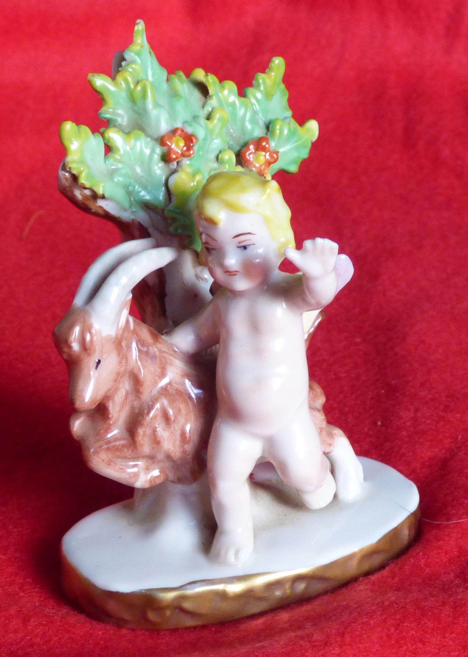 19th Century Samson Porcelain Cherub or Putti Figurine, Gold Anchor