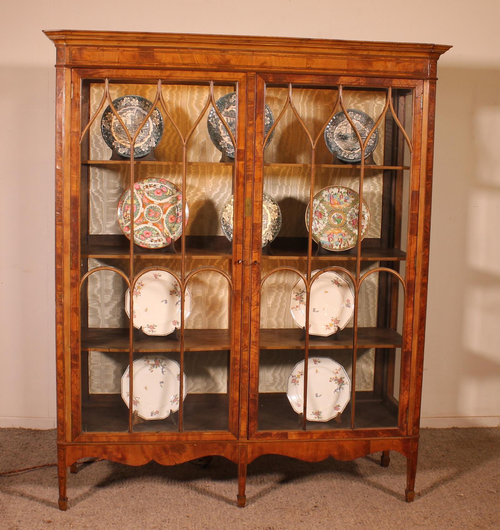 19th Century Mahogany And Burl Walnut Display Cabinet With Lighting (1 of 12)