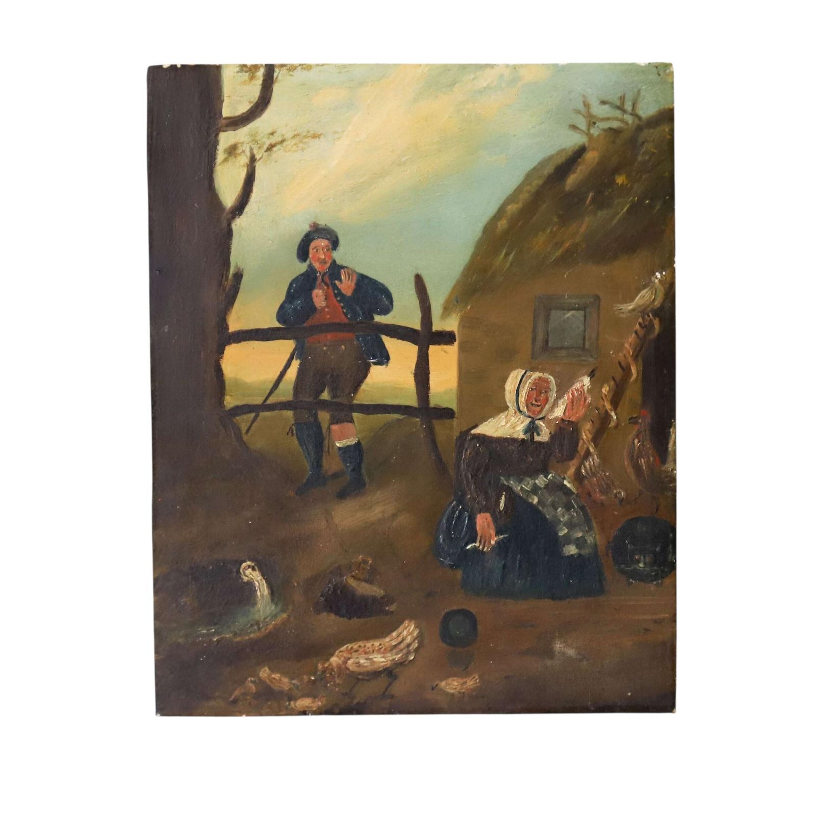 19th Century English Naïve Folk Art Oil Painting - Rural Country Scene of a Farmyard (1 of 6)