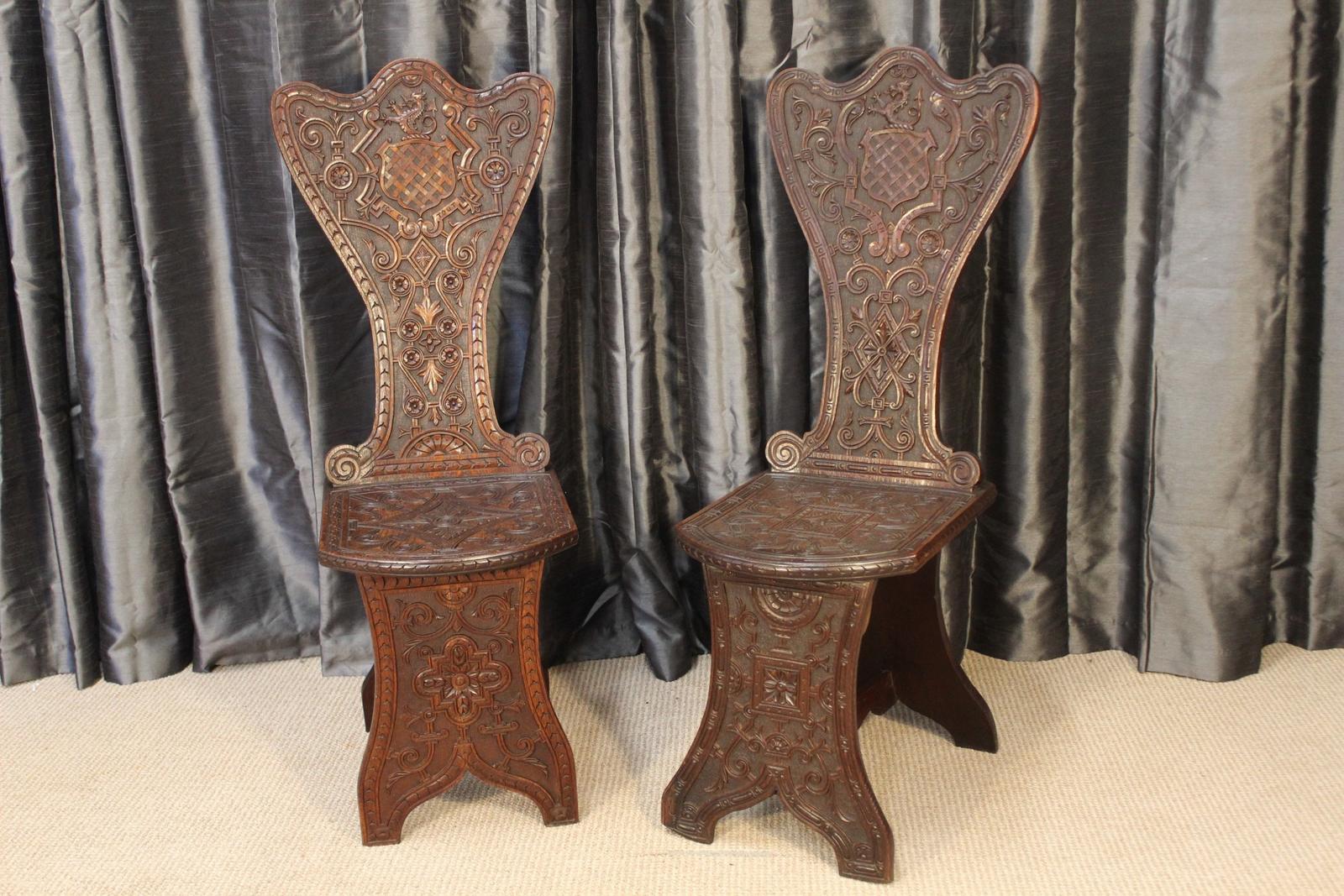 Pair of Oak Hall Chairs (1 of 7)