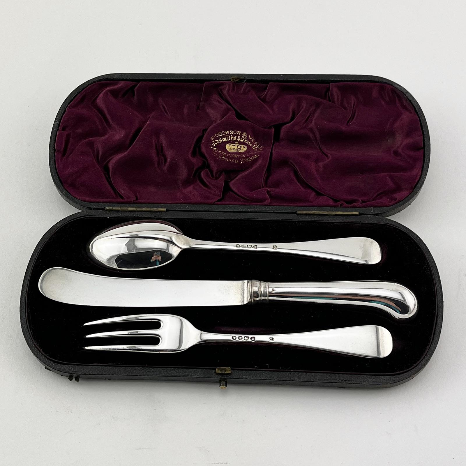Victorian Sterling Silver Boxed Three Piece Christening Set (1 of 7)