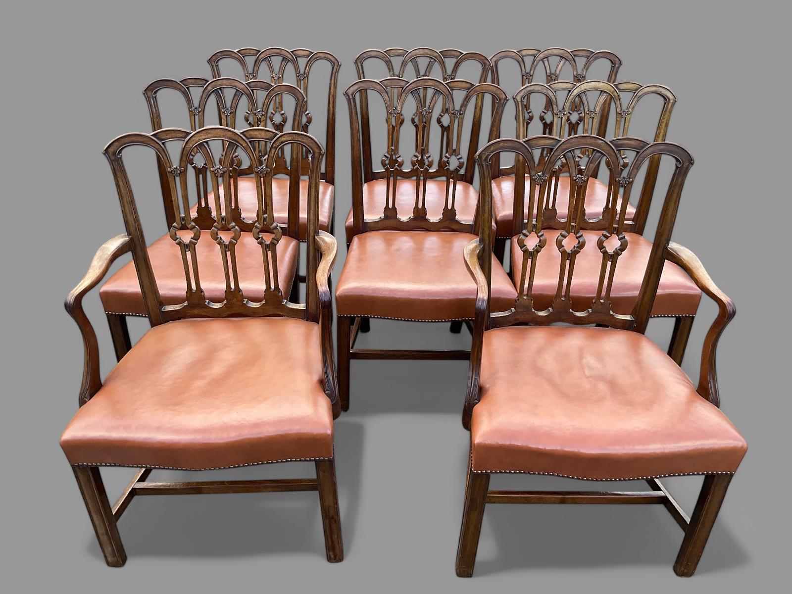 Set of 8 Dining Chairs Chippendale Style 19th Century (1 of 12)