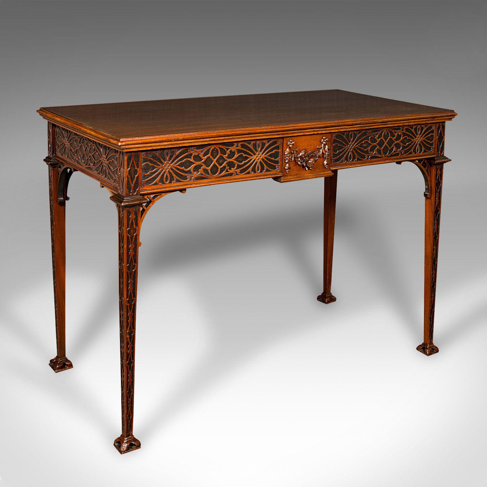Antique Chippendale Revival Table, English, Console, Writing, Hall, Edwardian (1 of 10)
