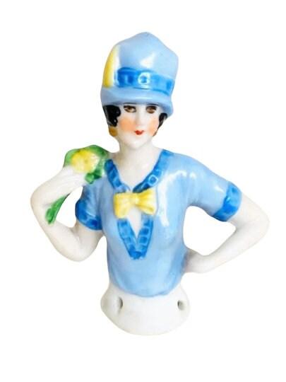 Art Deco 1920s Sitzendorf German Porcleain Flapper Lady Pin Cushion Half Doll (1 of 9)
