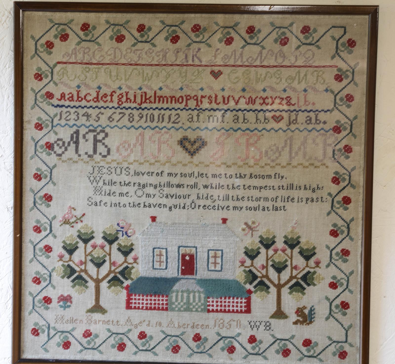 Needlework Sampler by Hellen Barnett of Aberdeen Aged 10 (1 of 4) Needlework Sampler by Hellen Barnett of Aberdeen Aged 10 (1 of 4)