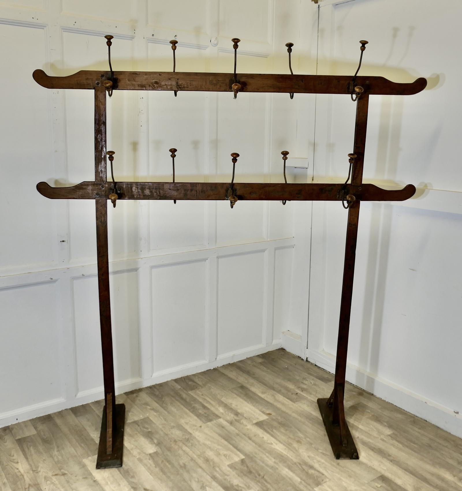 French Double Sided Arts & Crafts Golden Pine Clothes Rail (1 of 7)