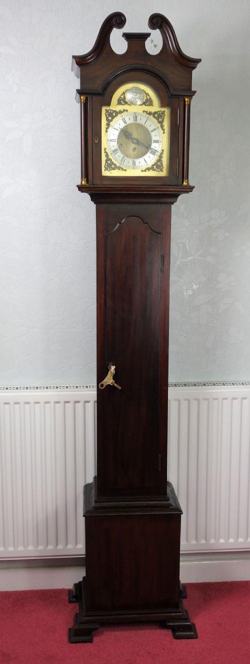 Quality Early 20th Century Mahogany Triple Going Quarter Westminster Chiming Musical & Hour Striking Small Grandfather or Grandmother Longcase Clock (1 of 7)