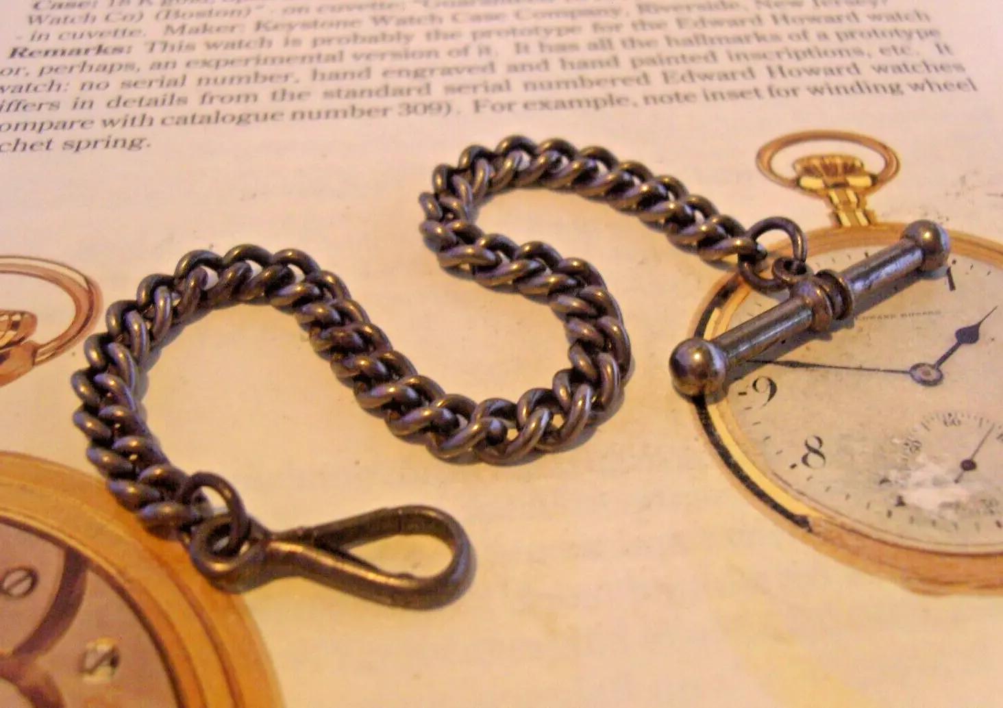 Georgian Pocket Watch Chain 1820s Cut Steel Albert With Dumb Bell T Bar 7 1/2" L (1 of 9)