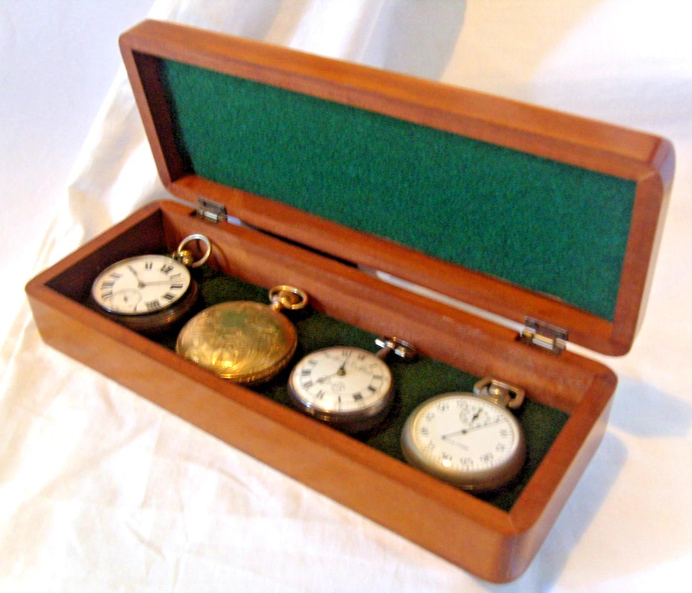 Pocket Watch Box Large Solid Wood Display For Four Vintage 1940s Traditional Box (1 of 14)