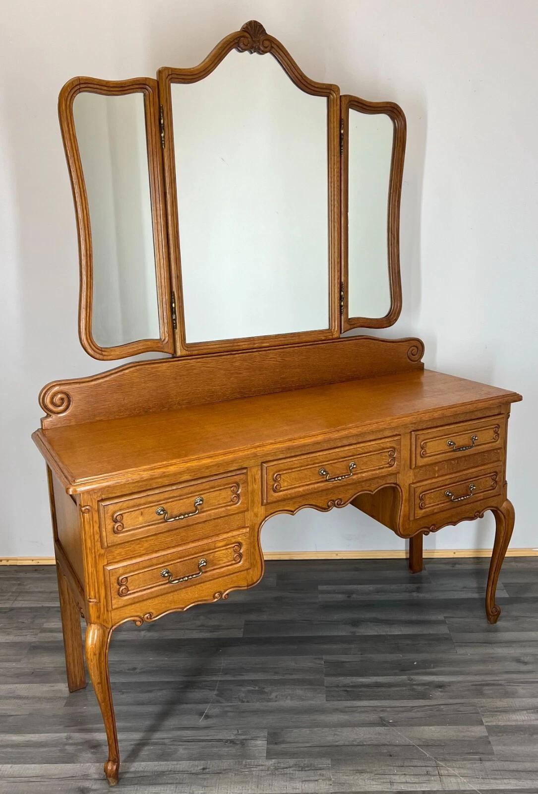 Dressing Table with Mirror Vintage French Oak Vanity Table (1 of 13) Dressing Table with Mirror Vintage French Oak Vanity Table (1 of 13)