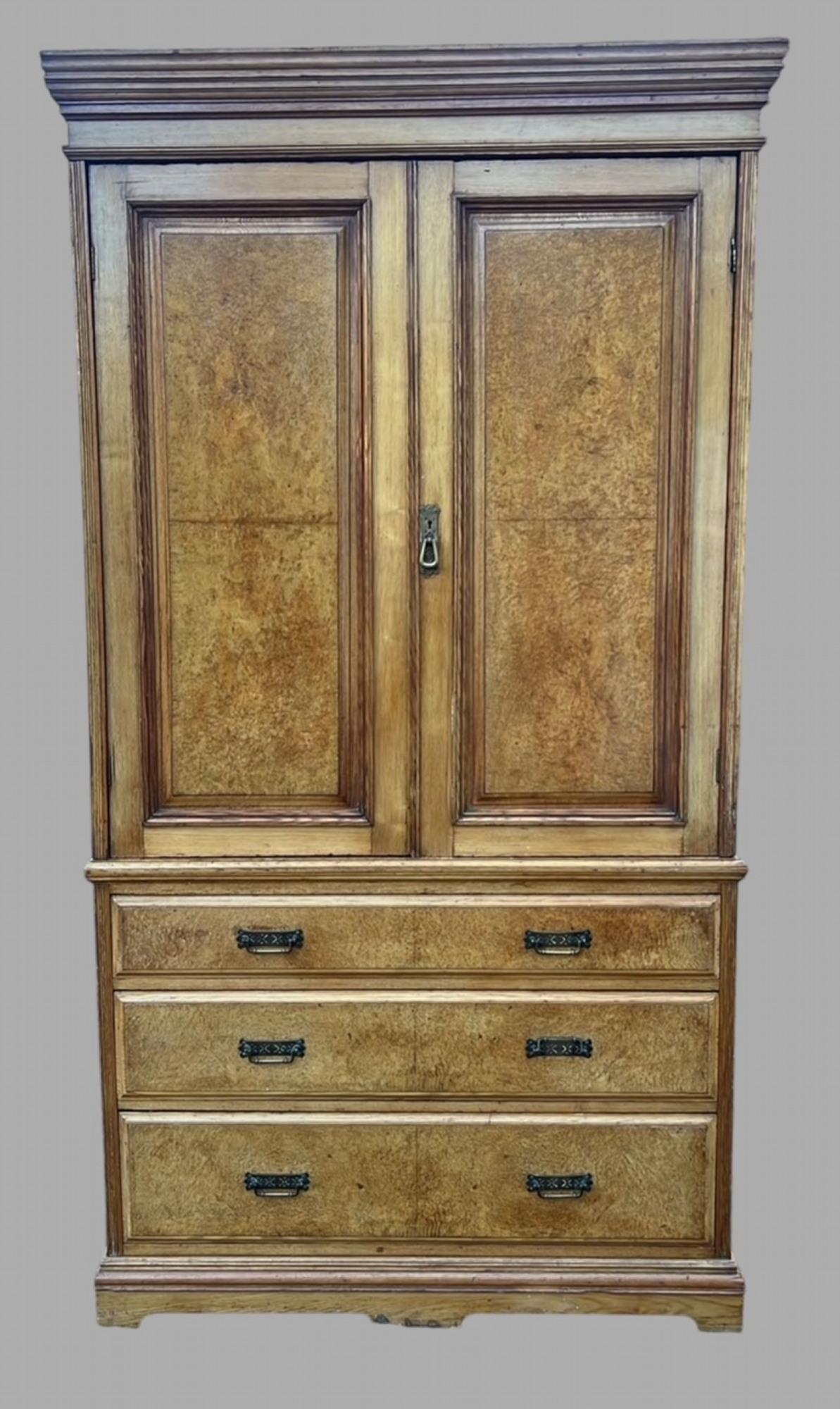 Late Victorian Burr Oak Wardrobe with Drawers, c.1890–1910 (1 of 15) Late Victorian Burr Oak Wardrobe with Drawers, c.1890–1910 (1 of 15)