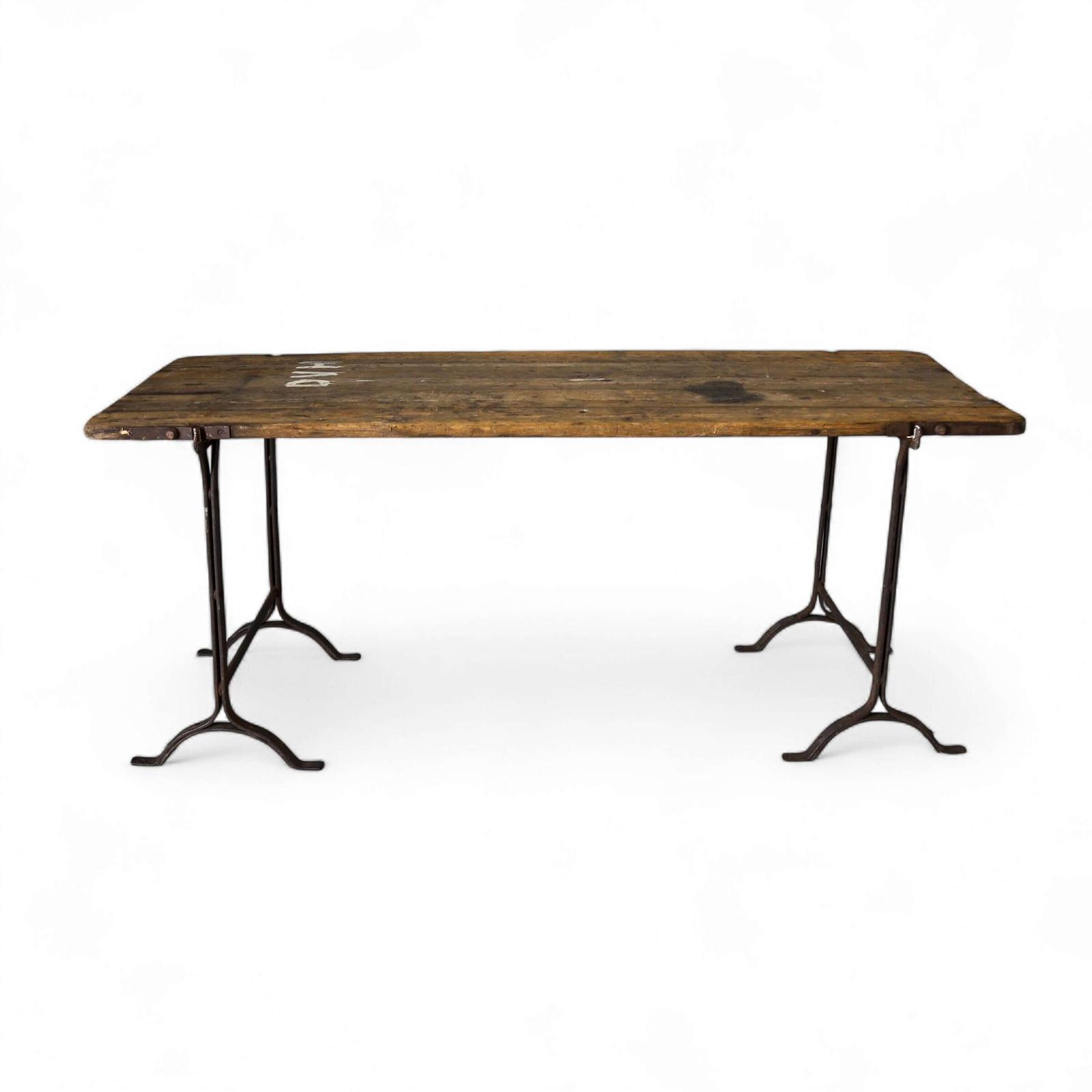 Early 20th Century Pine & Iron Trestle Work Table - England c.1900 (1 of 13)