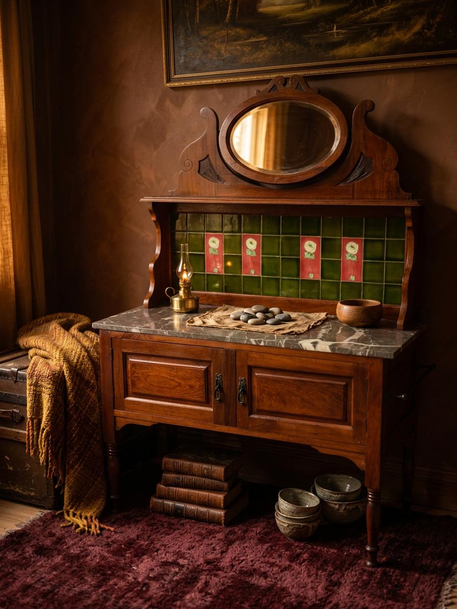 Antique Marble Top Washstand with Tiled Back (1 of 11) Antique Marble Top Washstand with Tiled Back (1 of 11)