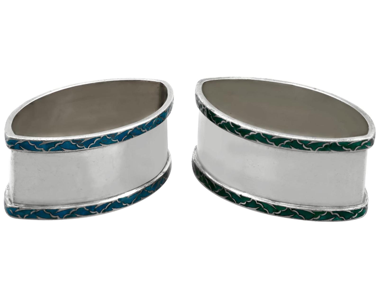 George V Sterling Silver & Enamel Napkin Rings by Liberty & Co Ltd - Arts & Crafts Style 1930 (1 of 10)