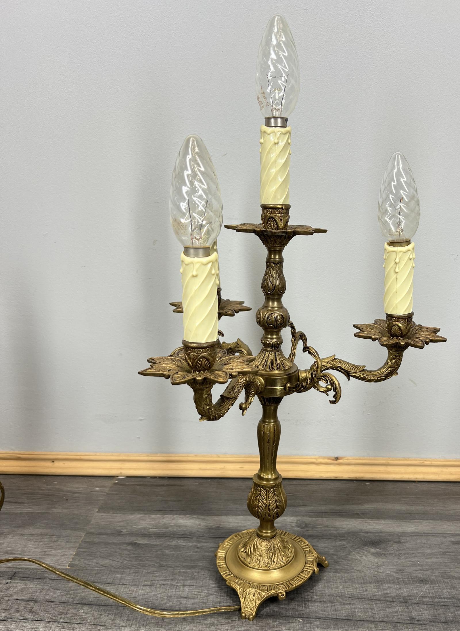 Lamp Vintage French Brass 3 Arm Candelabra Light Ornate Rococo Design (1 of 10)