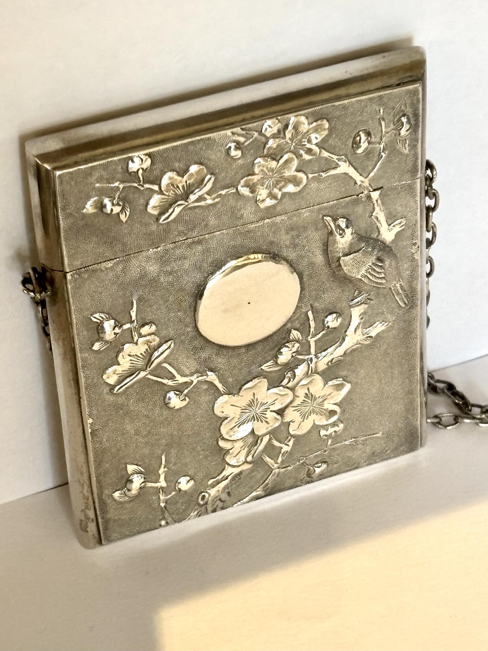 Antique Chinese Export Silver 90 Calling Card Case Birds Butterflies Flowers (1 of 16)