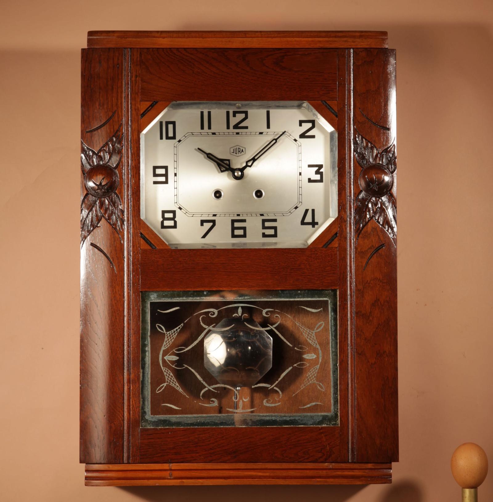 Art Deco Stylish French Oak Wall Clock c.1940 (1 of 9)