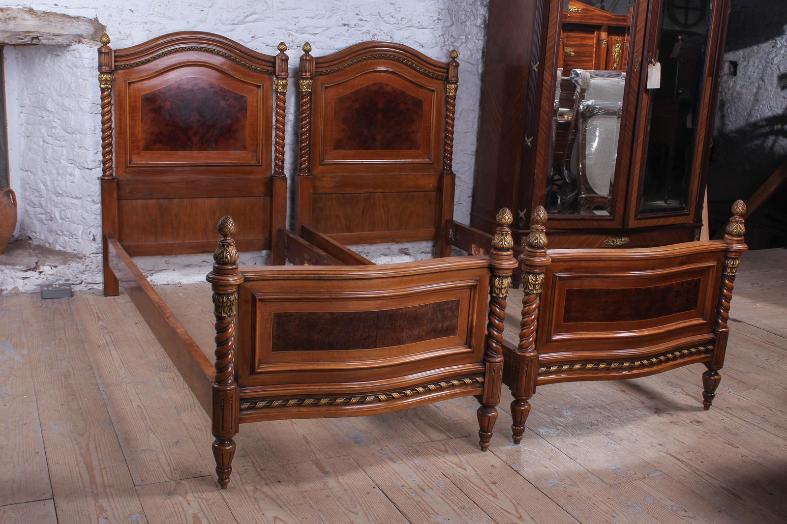 Very Attractive Pair of Continental Single Mahogany Beds (1 of 8)