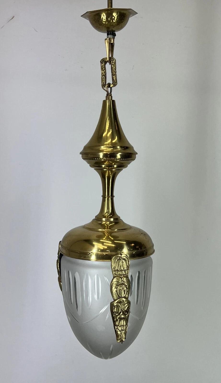 Ceiling Lamp Vintage Brass Pendant Chandelier Frosted Glass Light (1 of 11) Ceiling Lamp Vintage Brass Pendant Chandelier Frosted Glass Light (1 of 11)
