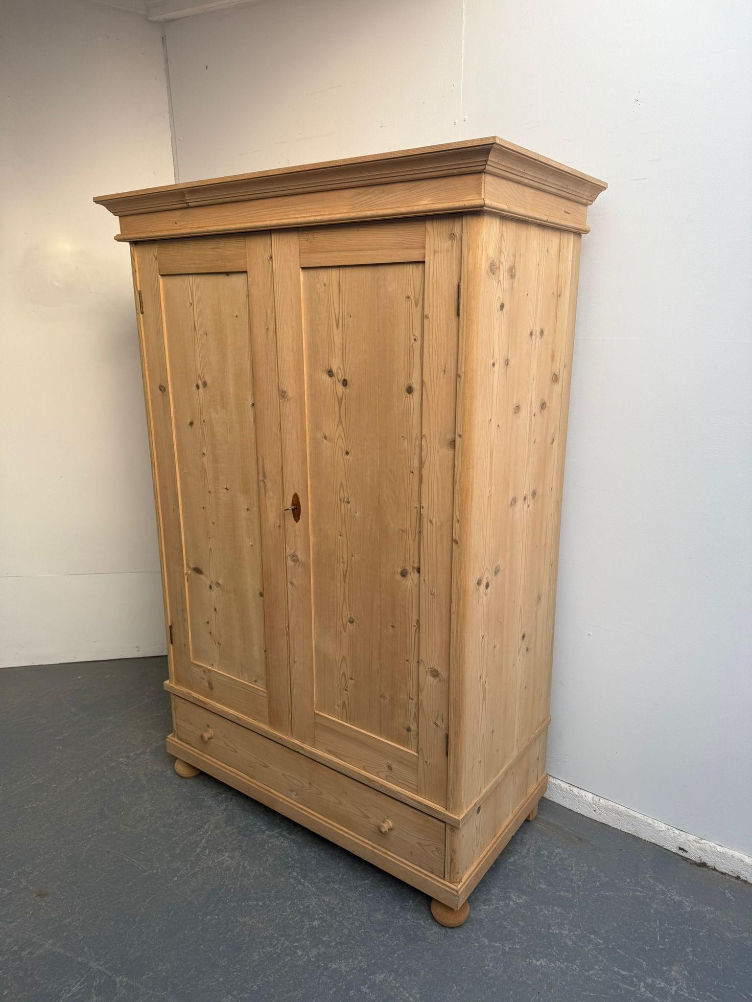 A Low & Narrow Cottage Antique / Old Pine 2 Door Knockdown Wardrobe to Wax / Paint (1 of 11)