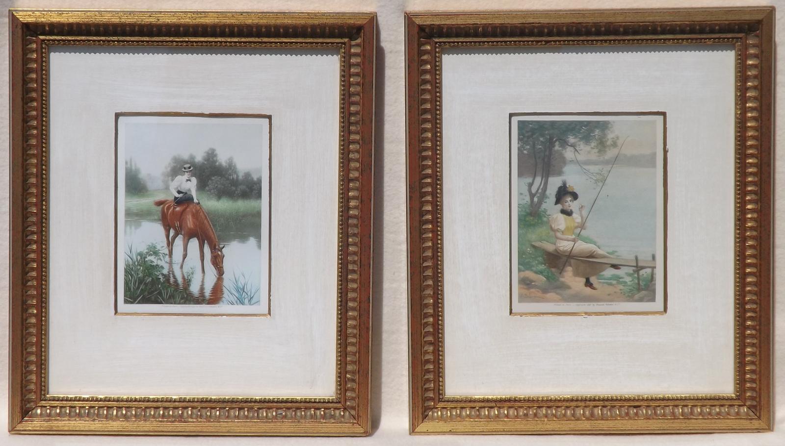 Pair of French Sporting Scenes with Ladies (1 of 1) Pair of French Sporting Scenes with Ladies (1 of 1)