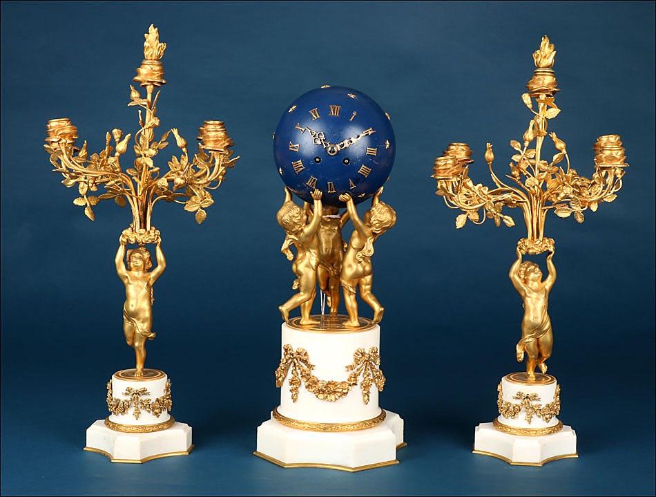 Antique Charvet Mantel Clock Set - Ormolu - France c.1900 (1 of 45)