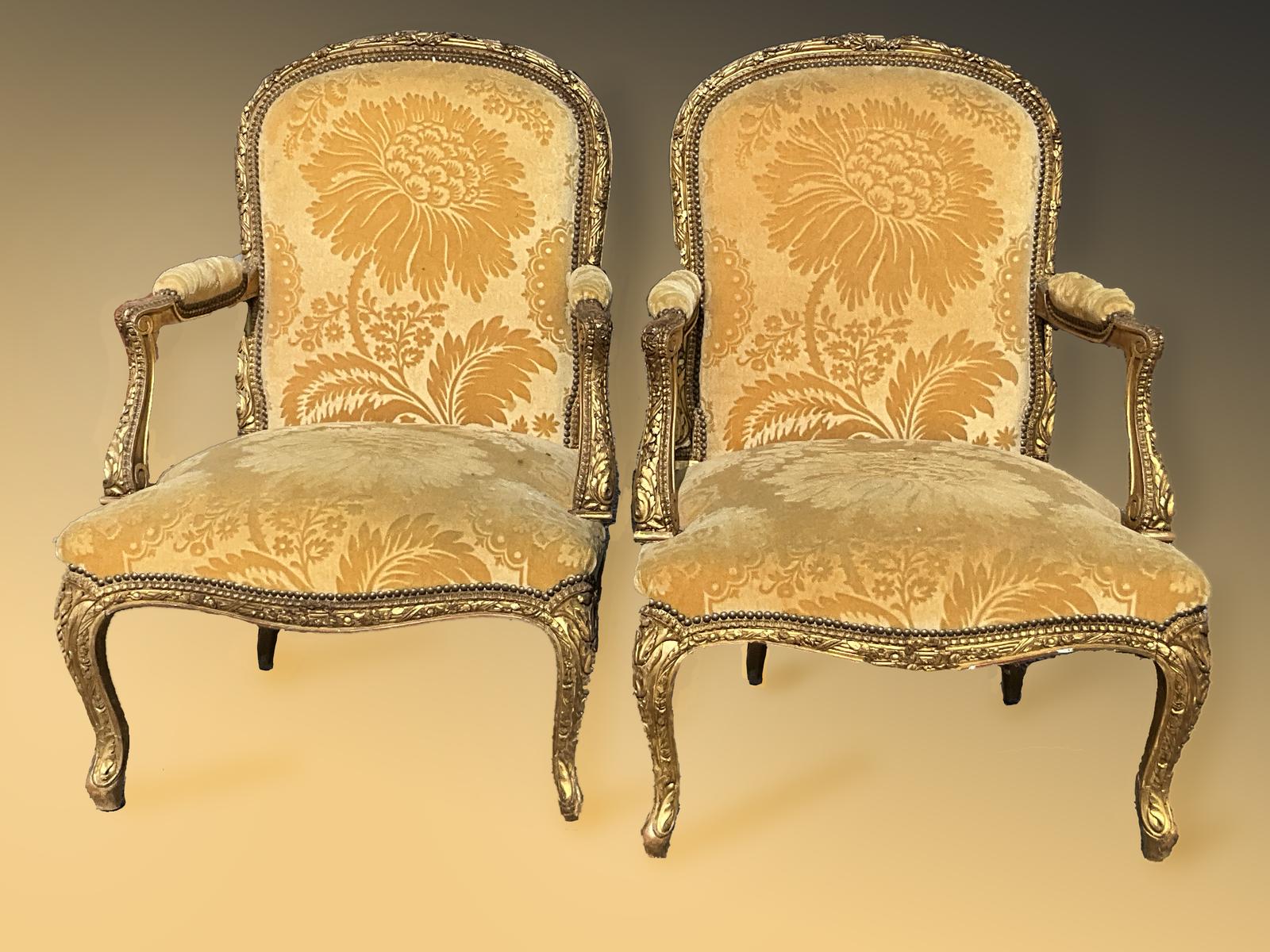 Pair of Large French Gilded Armchairs of Fine Quality (1 of 4)