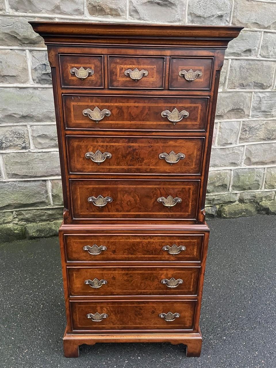 Quality Inlaid Burr Walnut Chest on Chest Tallboy (1 of 16) Quality Inlaid Burr Walnut Chest on Chest Tallboy (1 of 16)