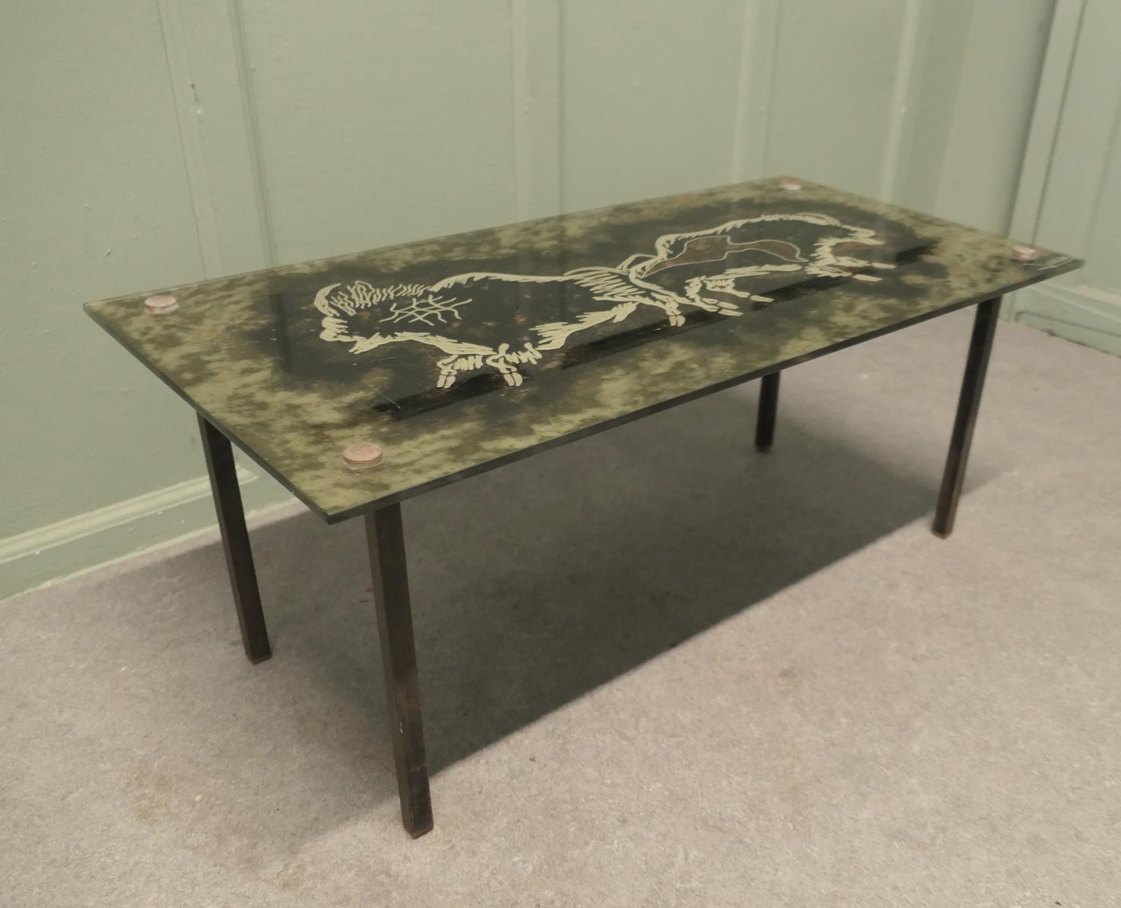 Italian Modernist Eglomisé Glass Top Coffee Table (1 of 7) Italian Modernist Eglomisé Glass Top Coffee Table (1 of 7)