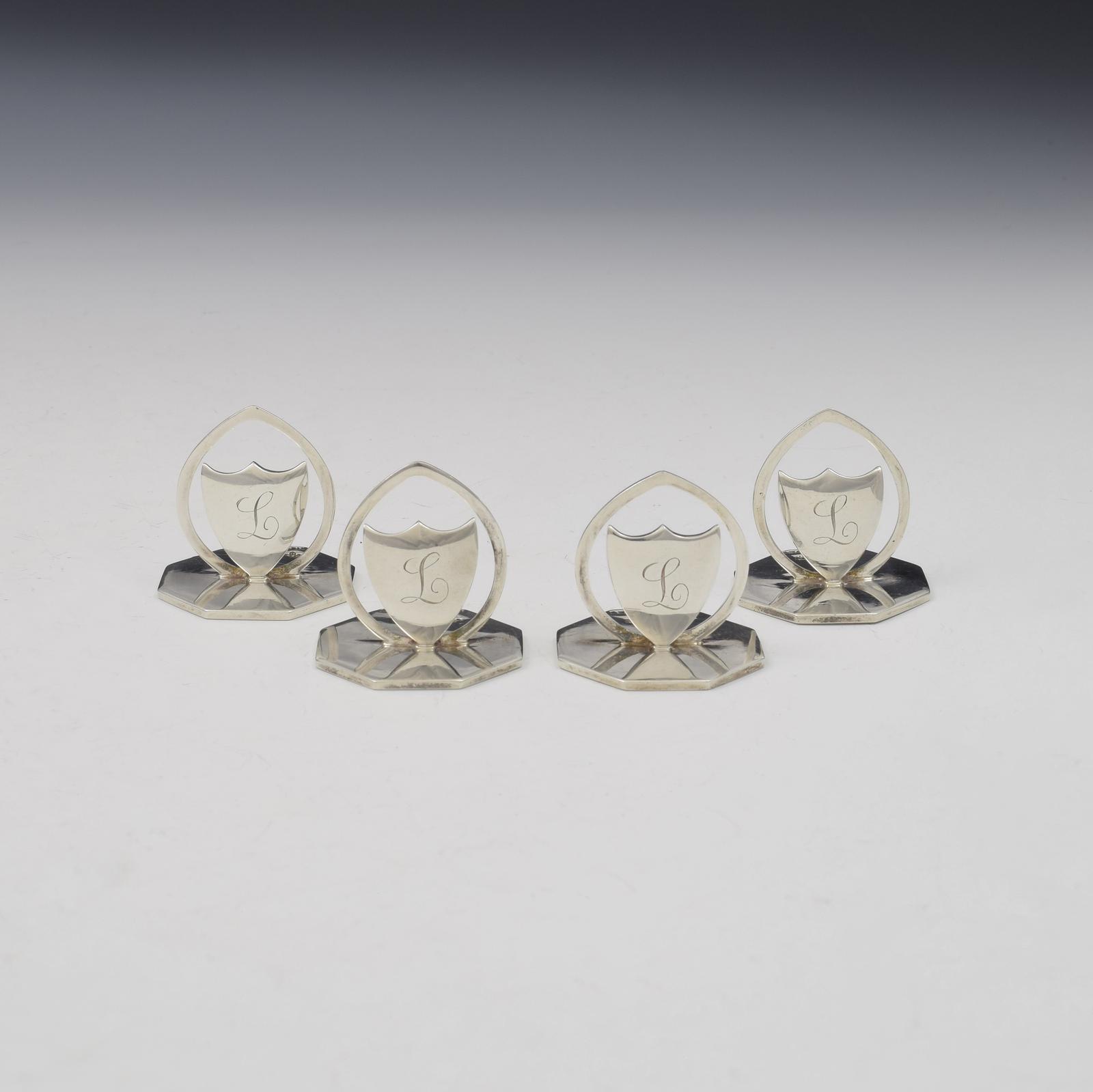 George V Set of Four Silver Shield Menu / Place Card Holders (1 of 7) George V Set of Four Silver Shield Menu / Place Card Holders (1 of 7)