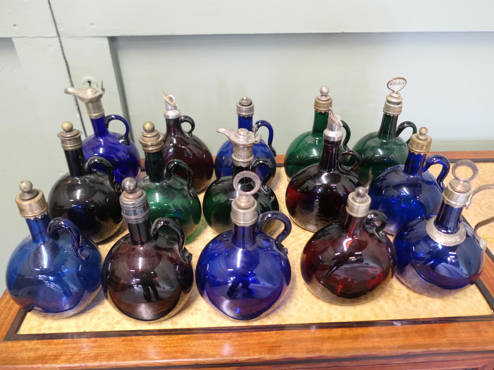 A Large Collection of 19th C English Flagon Decanters (1 of 6)