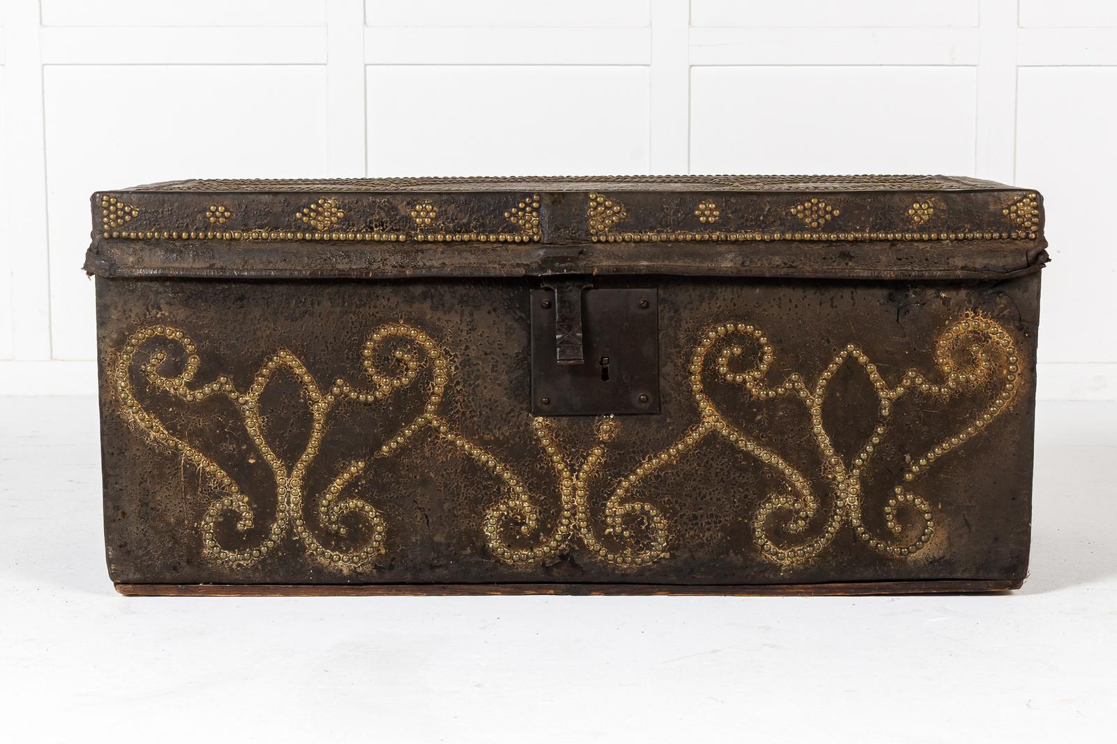 17th Century Spanish Leather Chest/trunk (1 of 8)
