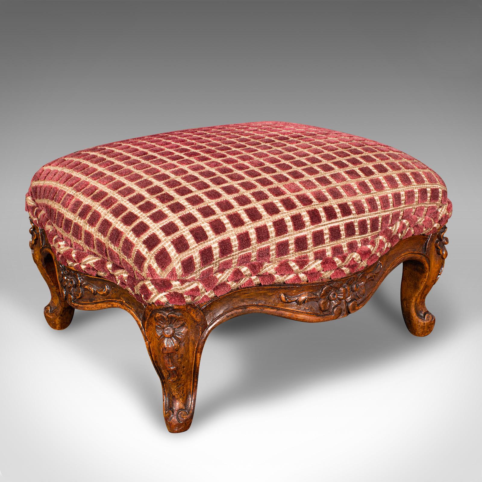 Antique Footstool, English, Walnut, Textile, Bedroom, Lounge Stool - Victorian c.1850 (1 of 9)