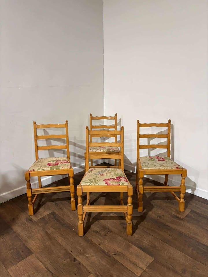 Vintage Set of Four Beech Ladder Back Dining Chairs (1 of 15)