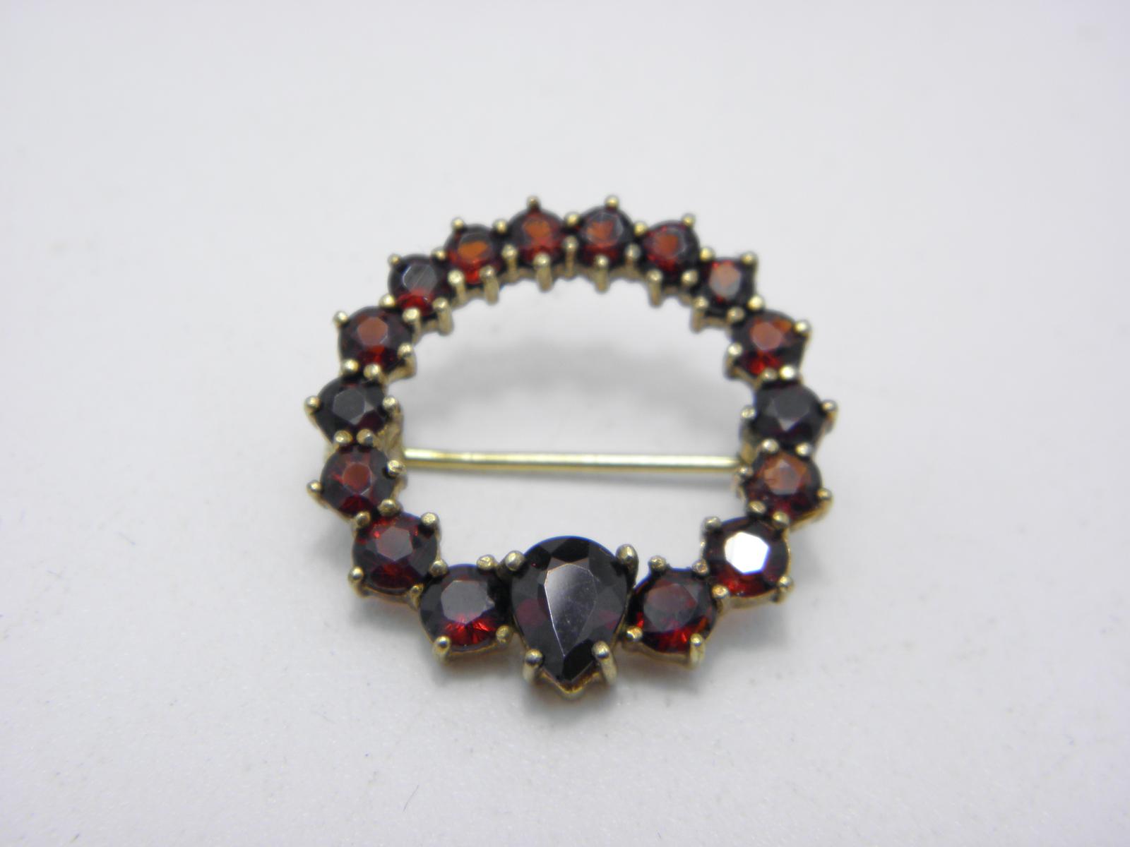 Antique 8ct Gold Bohemian Garnet Circle Brooch c.1920 German (1 of 11)