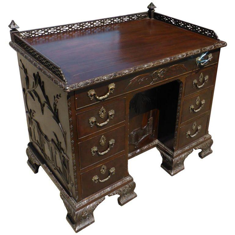 19th Century Mahogany Chinese Chippendale Desk (1 of 4)