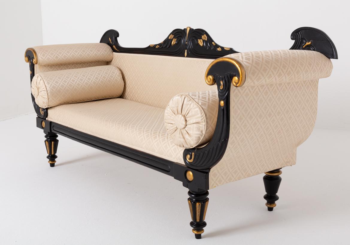 Rather Splendid Regency Ebonised & Gilt Double Ended Settee (1 of 7) Rather Splendid Regency Ebonised & Gilt Double Ended Settee (1 of 7)