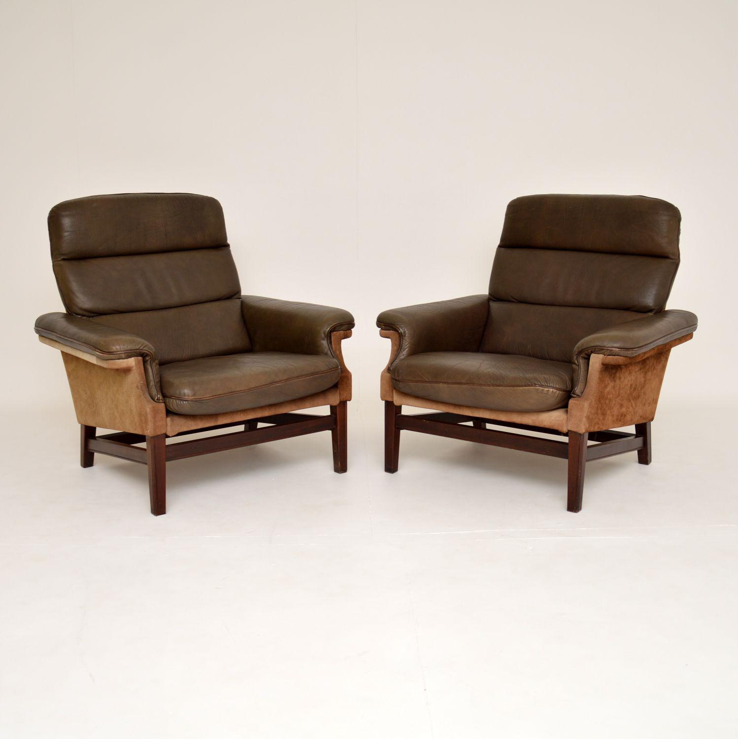 Pair of Danish Vintage Leather & Suede Armchairs (1 of 10) Pair of Danish Vintage Leather & Suede Armchairs (1 of 10)