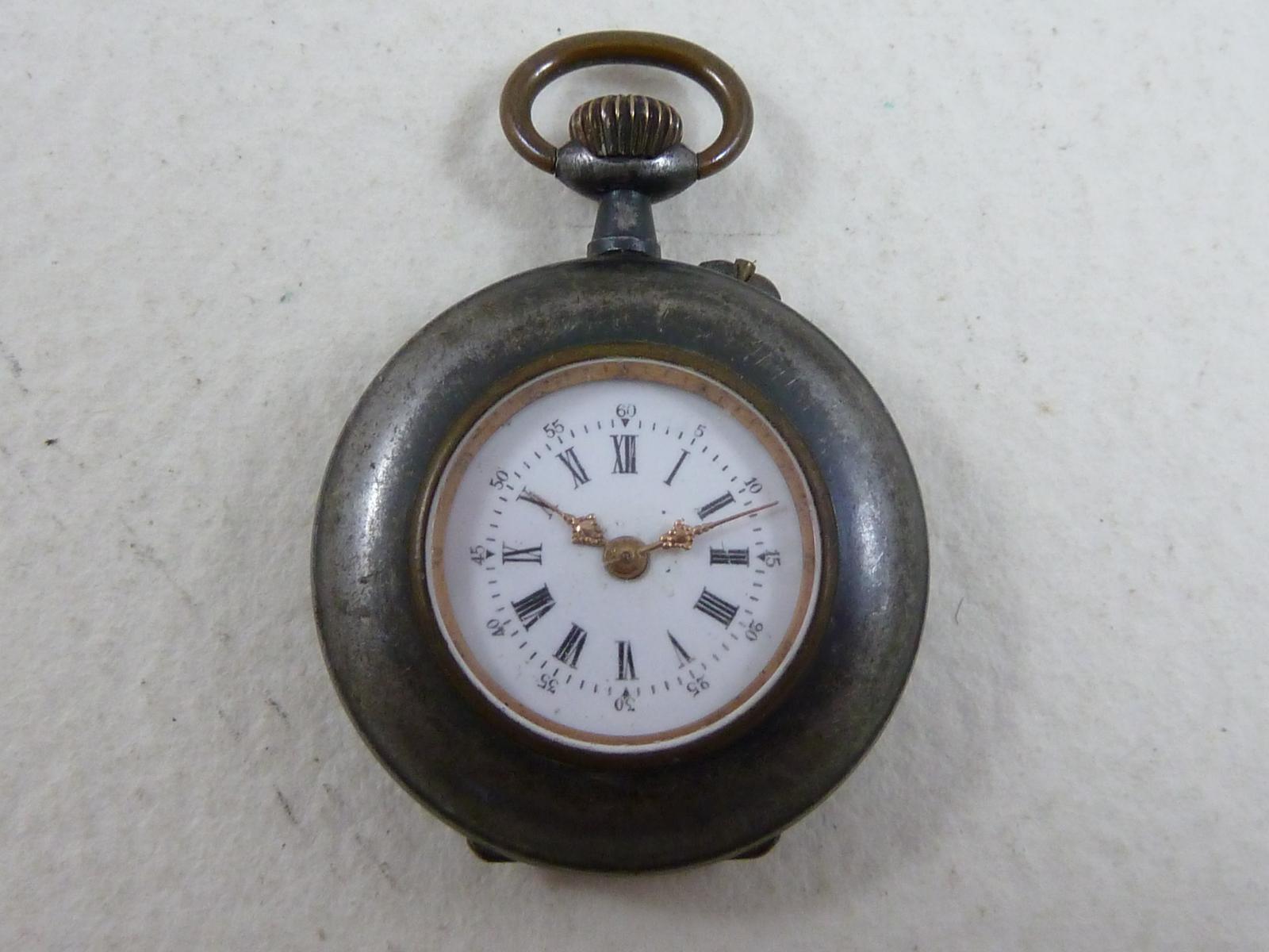 Pocket Fob Watch Swiss Geneva Steel Gunmetal Top Wind Not Working Repair (1 of 7)