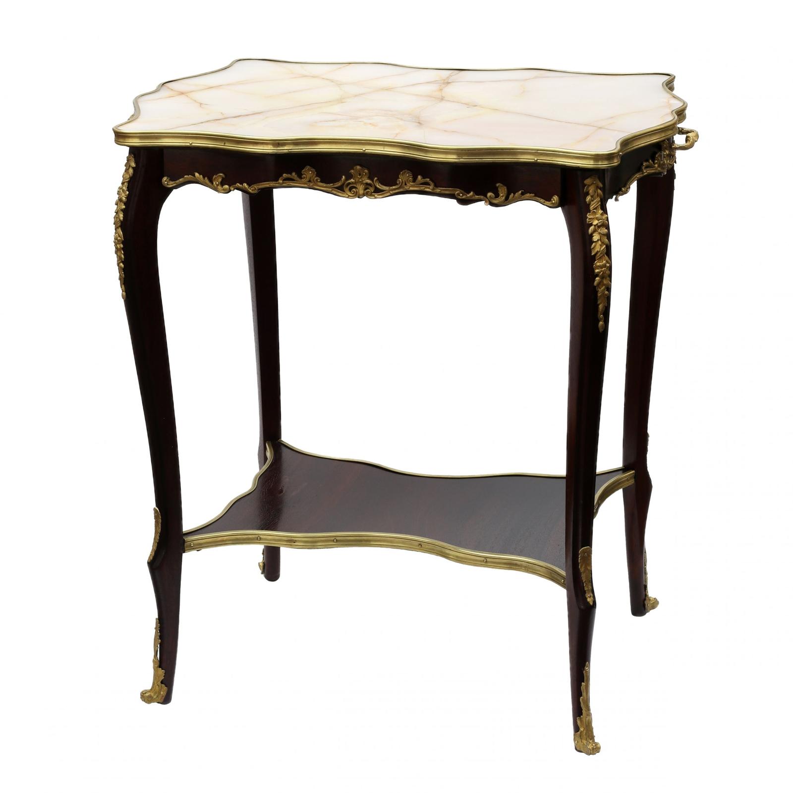 Serving table mahogany, gilded bronze with a marble top of the turn of the 19th and 20th centuries. (1 of 5) Serving table mahogany, gilded bronze with a marble top of the turn of the 19th and 20th centuries. (1 of 5)