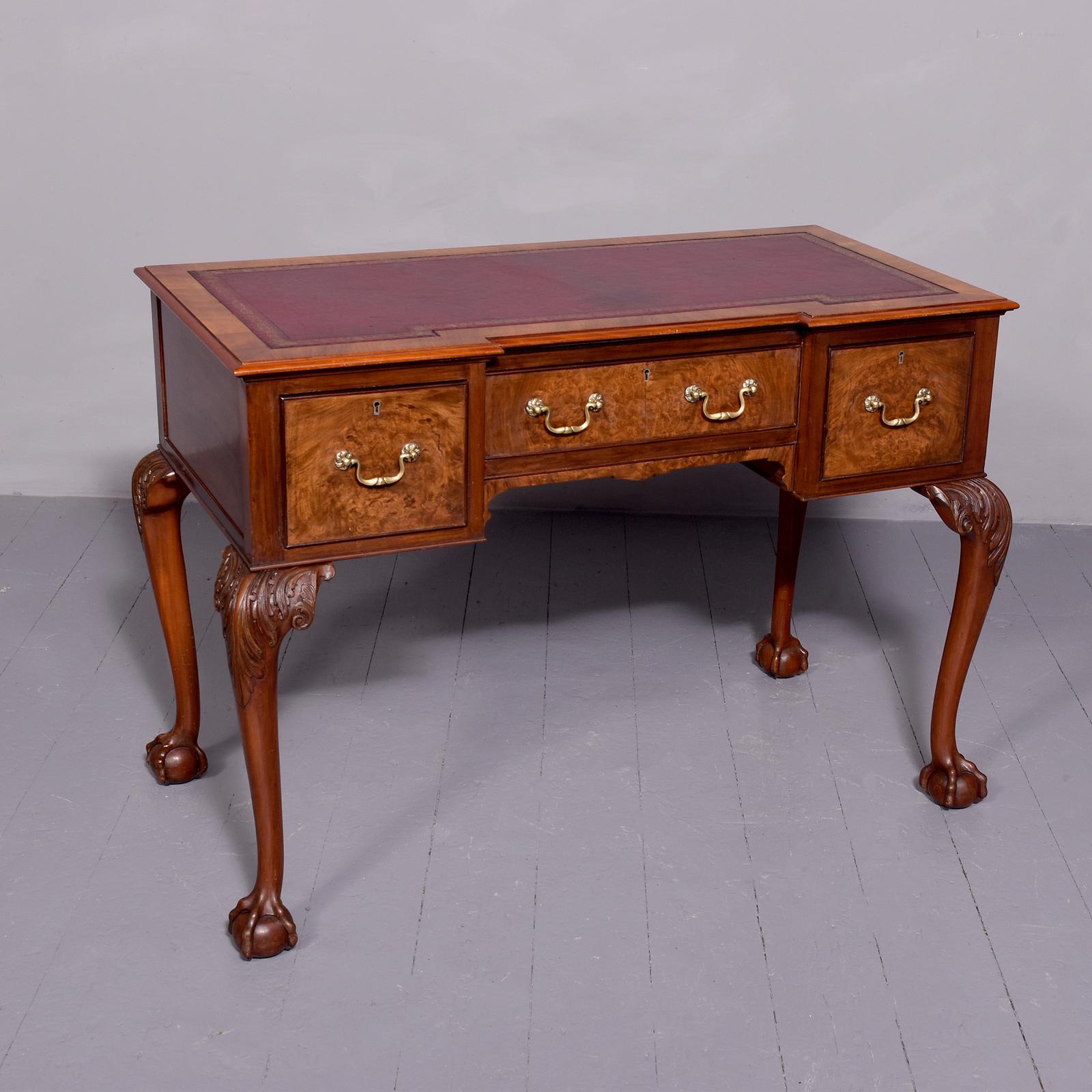 Quality Chippendale Style Freestanding Burr Walnut Writing Desk (1 of 6)