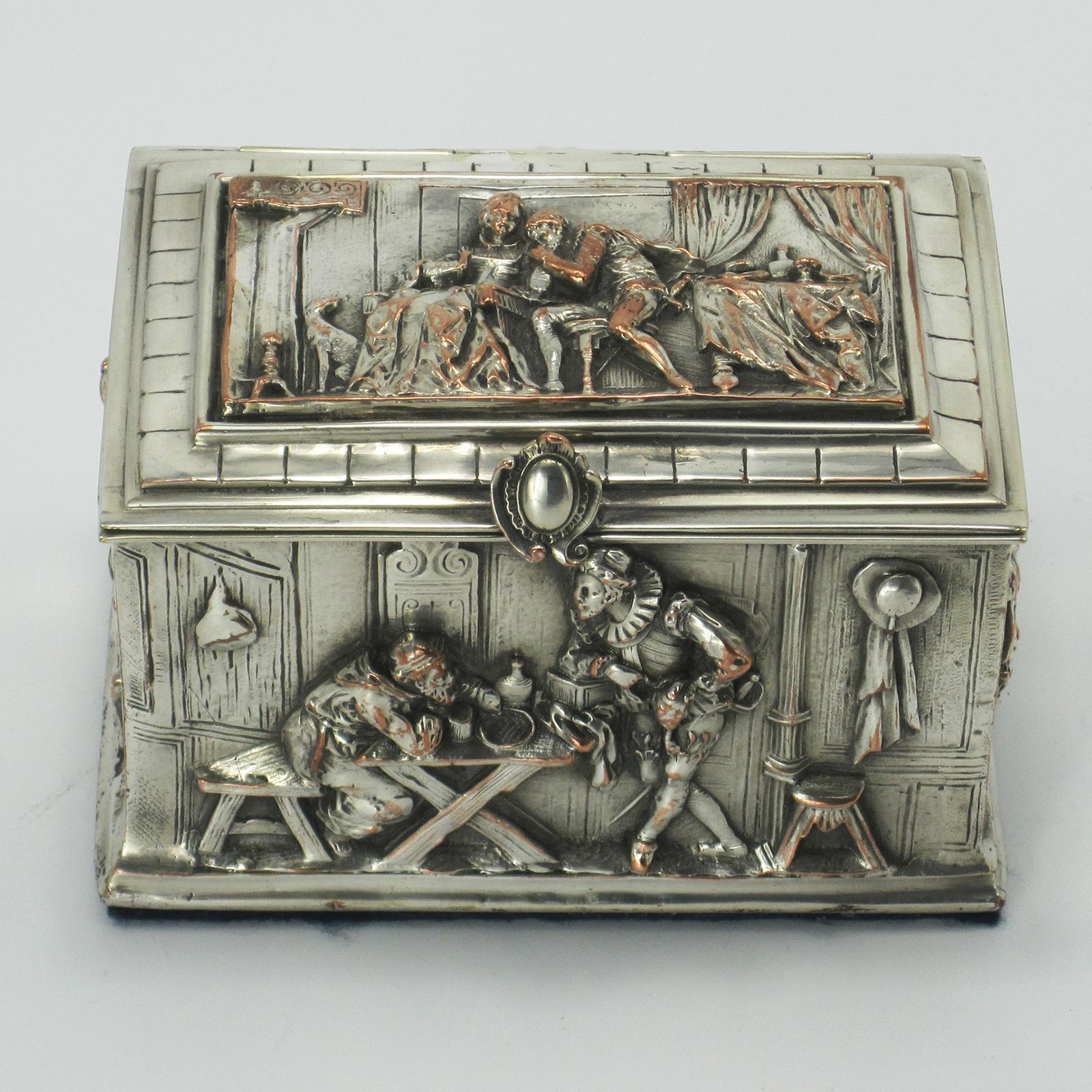Victorian Silver Plated Trinket Box with Scene of Courting Couples (1 of 8)