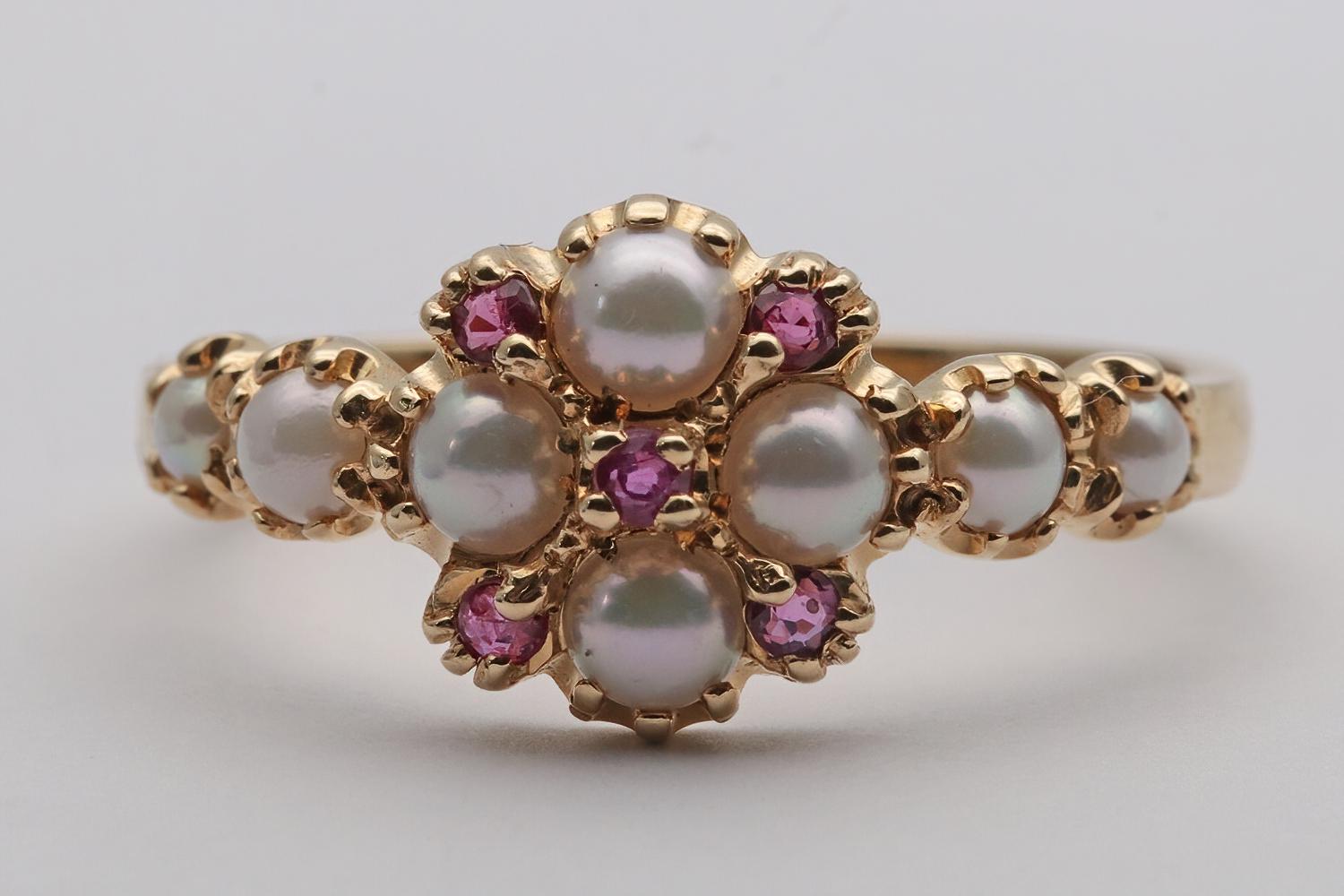 14ct Gold Split Pearl & Ruby Dress Ring (1 of 4)